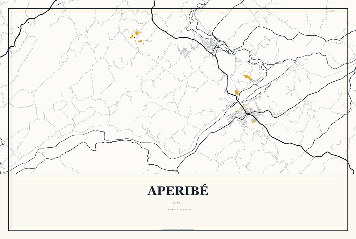 Aperibé, Brazil City Map Aluminum Sign in Citrine Modern style