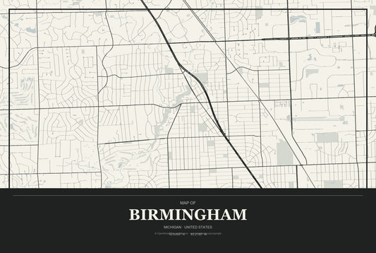Birmingham, Michigan City Map Aluminum Sign in Museum Plaque style