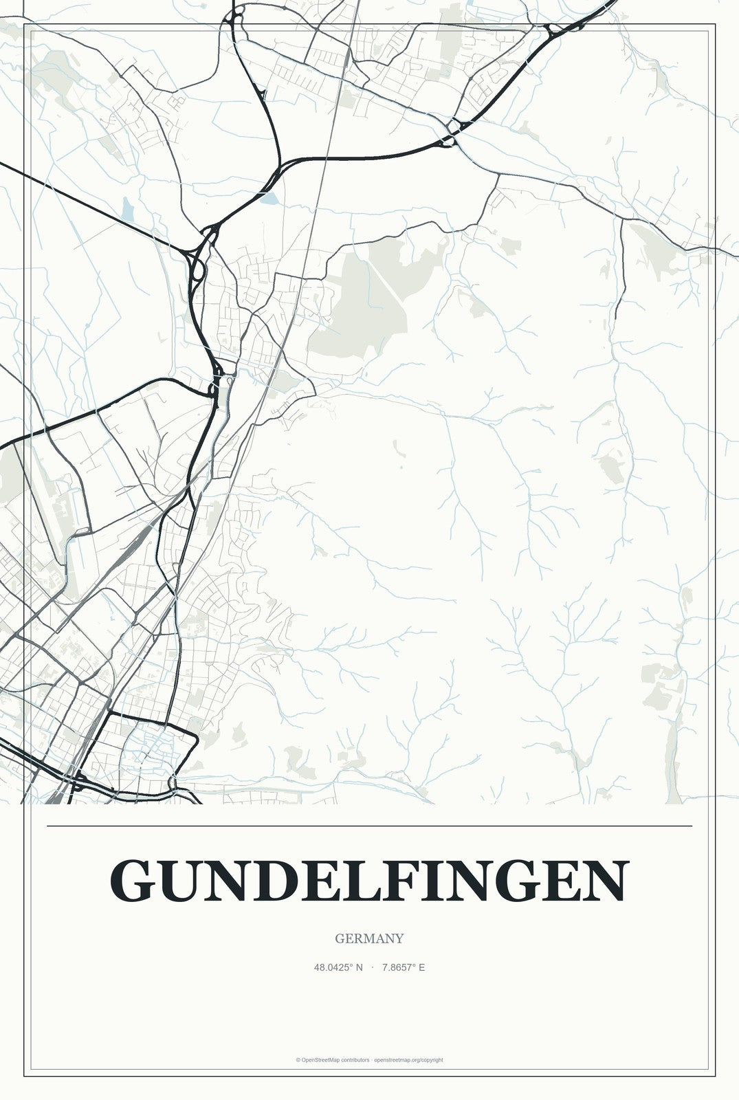 Gundelfingen, Germany City Map Aluminum Sign in Gallery Air style