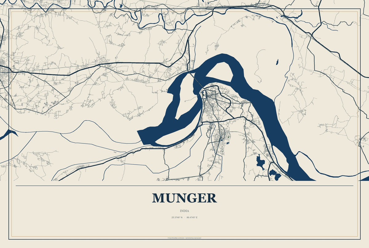 Munger, India City Map Aluminum Sign in Coastal Cutout style
