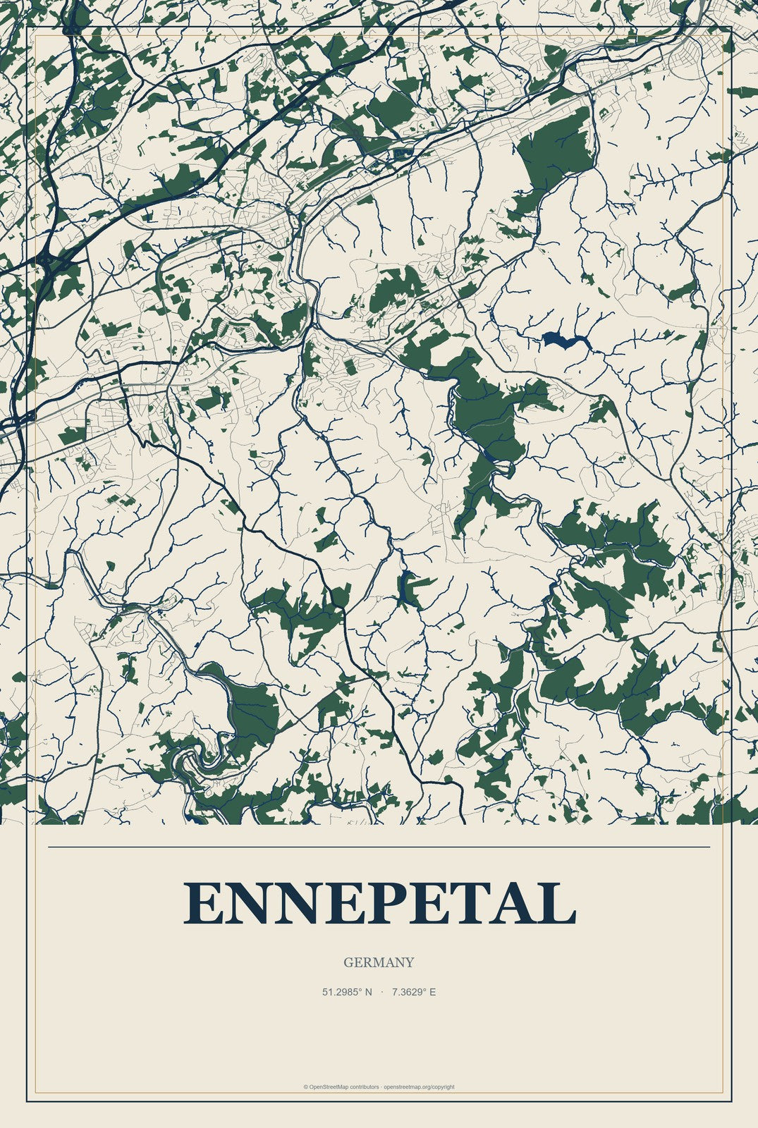Ennepetal, Germany City Map Aluminum Sign in Coastal Cutout style