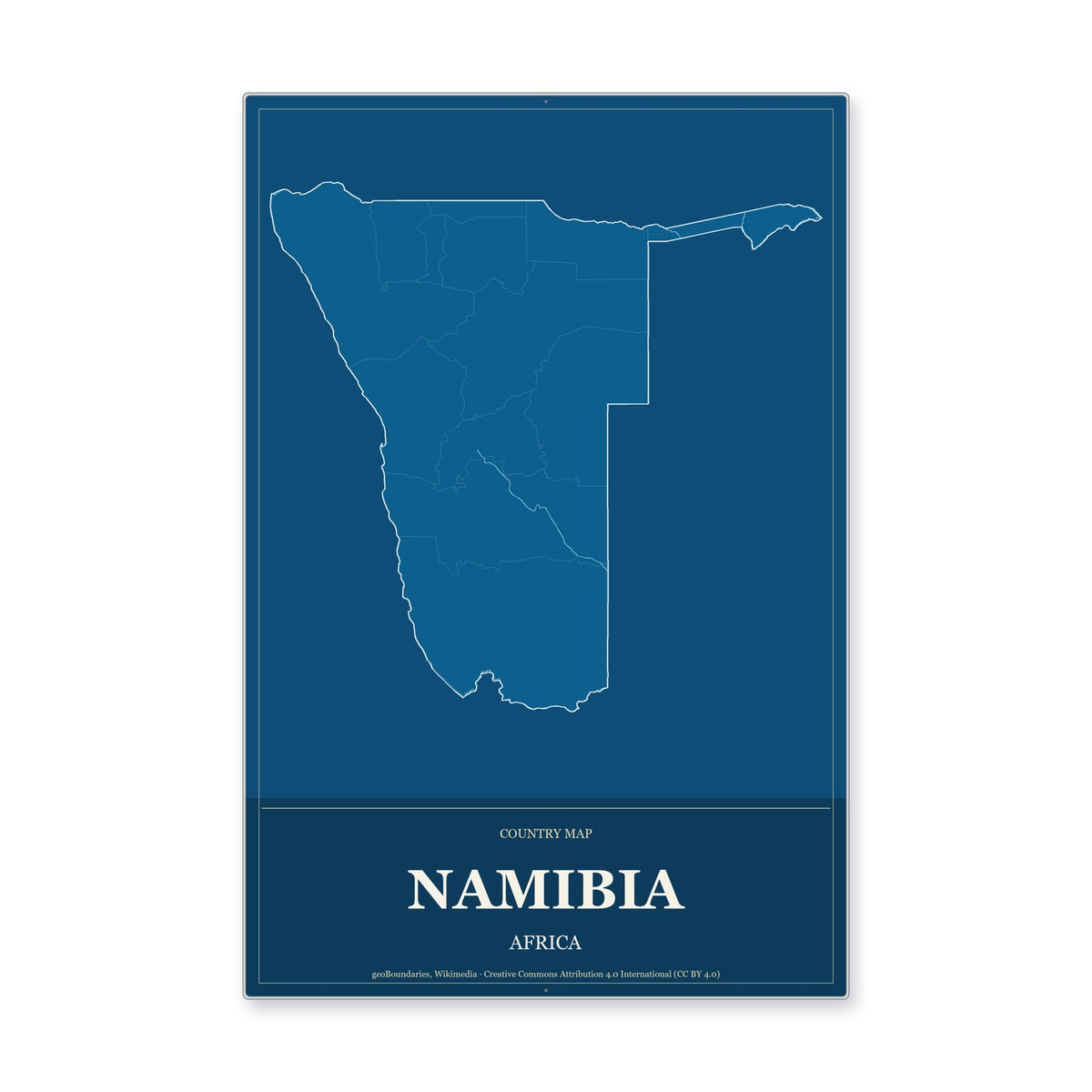 Namibia Country Map Aluminum Sign in Harbor Cobalt style