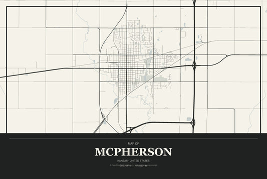 McPherson, Kansas City Map Aluminum Sign in Museum Plaque style