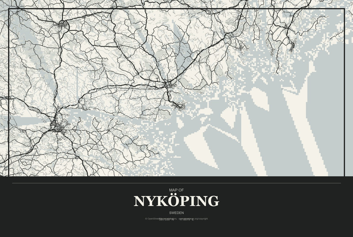 Nyköping, Sweden City Map Aluminum Sign in Museum Plaque style