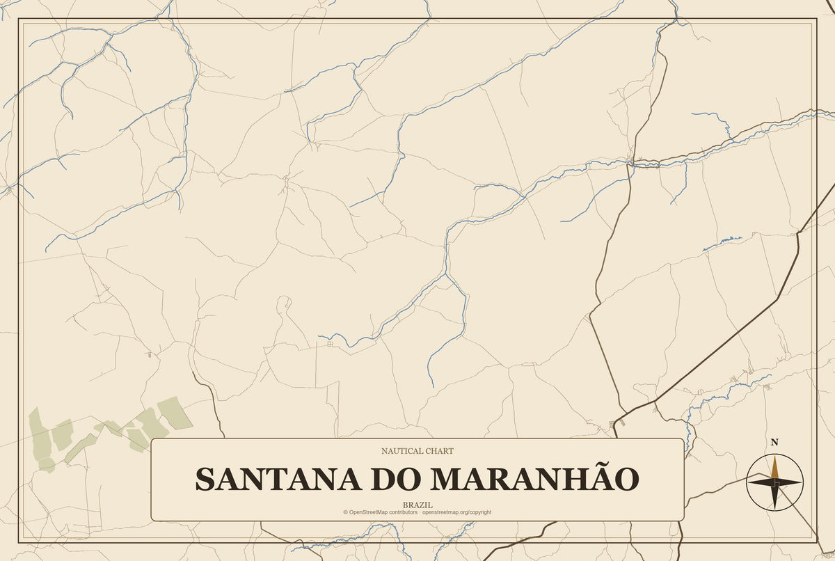 Santana do Maranhão, Brazil City Map Aluminum Sign in Heritage Nautical style