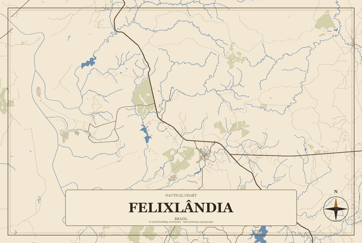 Felixlândia, Brazil City Map Aluminum Sign in Heritage Nautical style