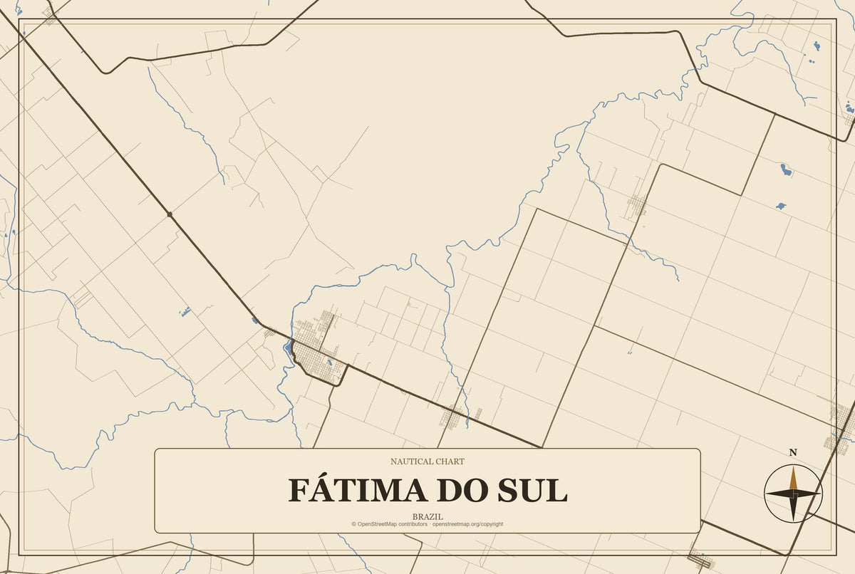 Fátima do Sul, Brazil City Map Aluminum Sign in Heritage Nautical style