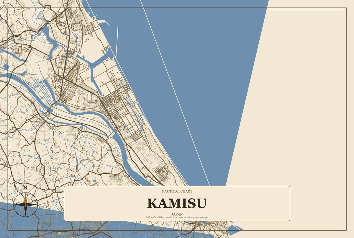 Kamisu, Japan City Map Aluminum Sign in Heritage Nautical style