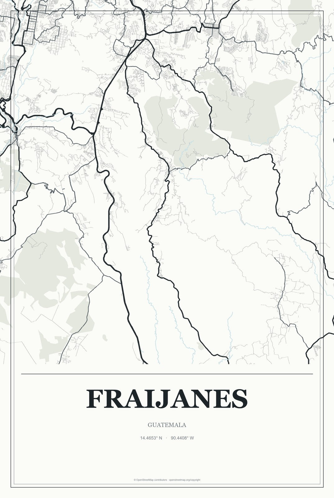 Fraijanes, Guatemala City Map Aluminum Sign in Gallery Air style