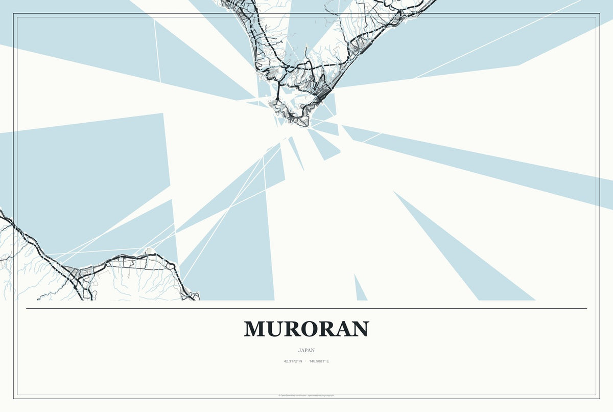 Muroran, Japan City Map Aluminum Sign in Gallery Air style