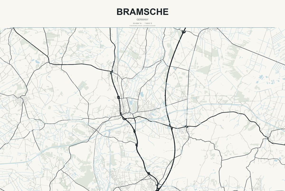 Bramsche, Germany City Map Aluminum Sign in Headline Atlas style