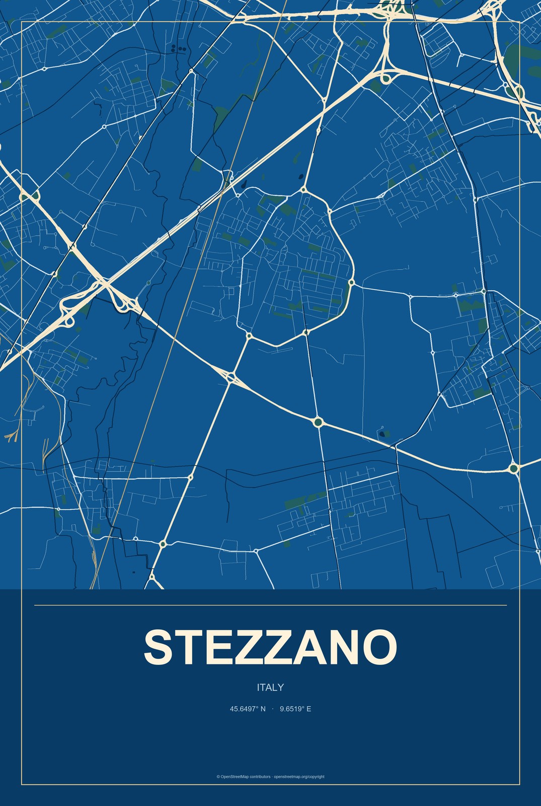 Stezzano, Italy City Map Aluminum Sign in Harbor Cobalt style
