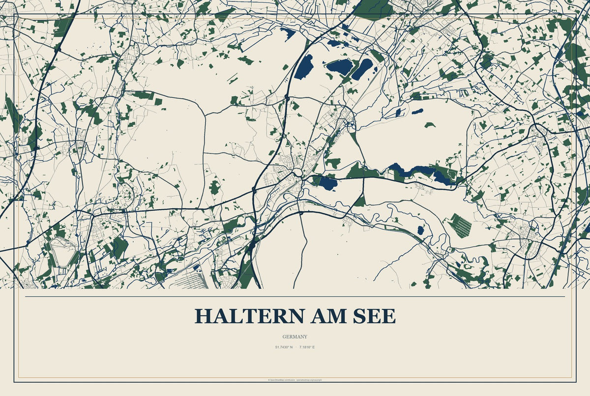 Haltern am See, Germany City Map Aluminum Sign in Coastal Cutout style