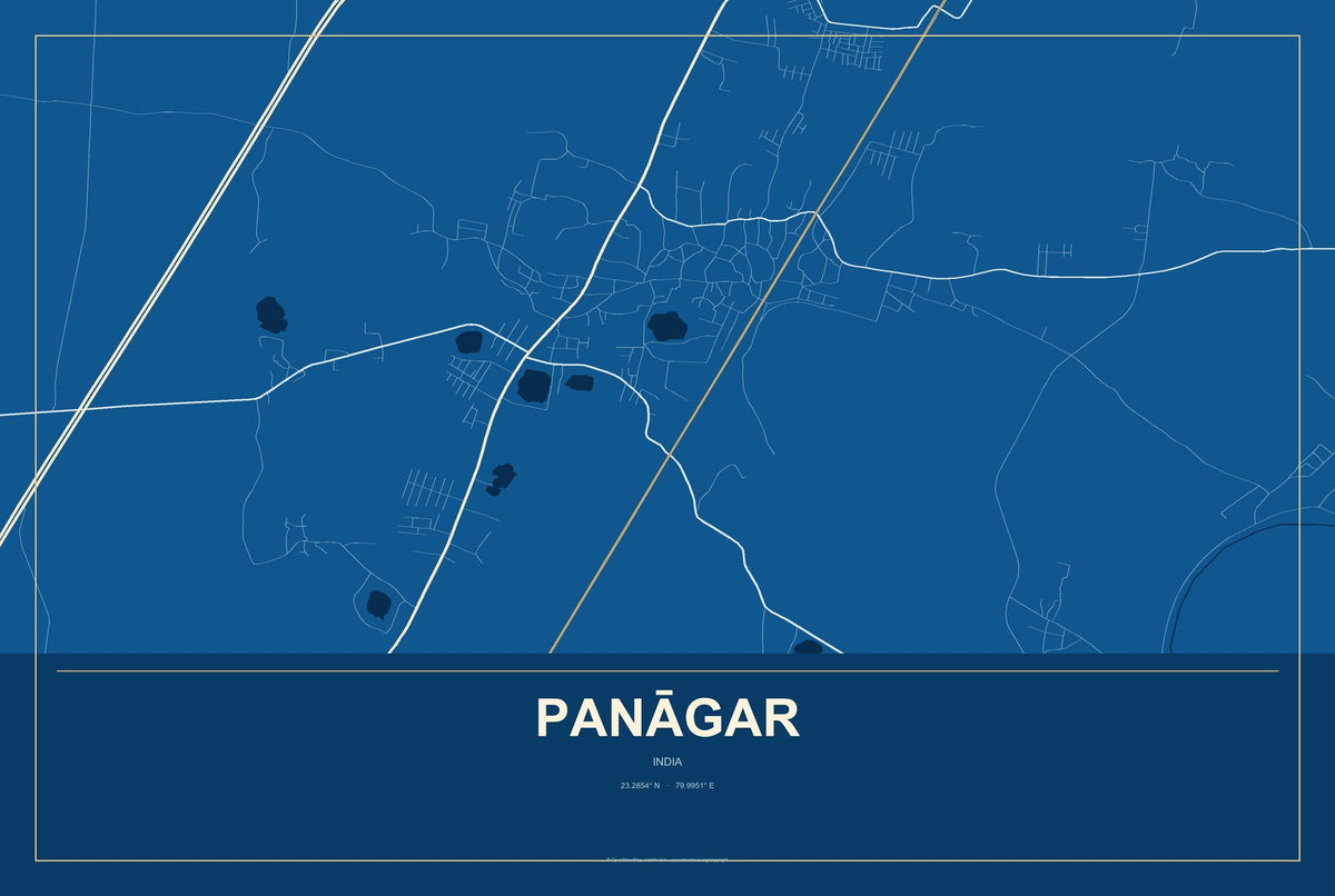 Panāgar, India City Map Aluminum Sign in Harbor Cobalt style