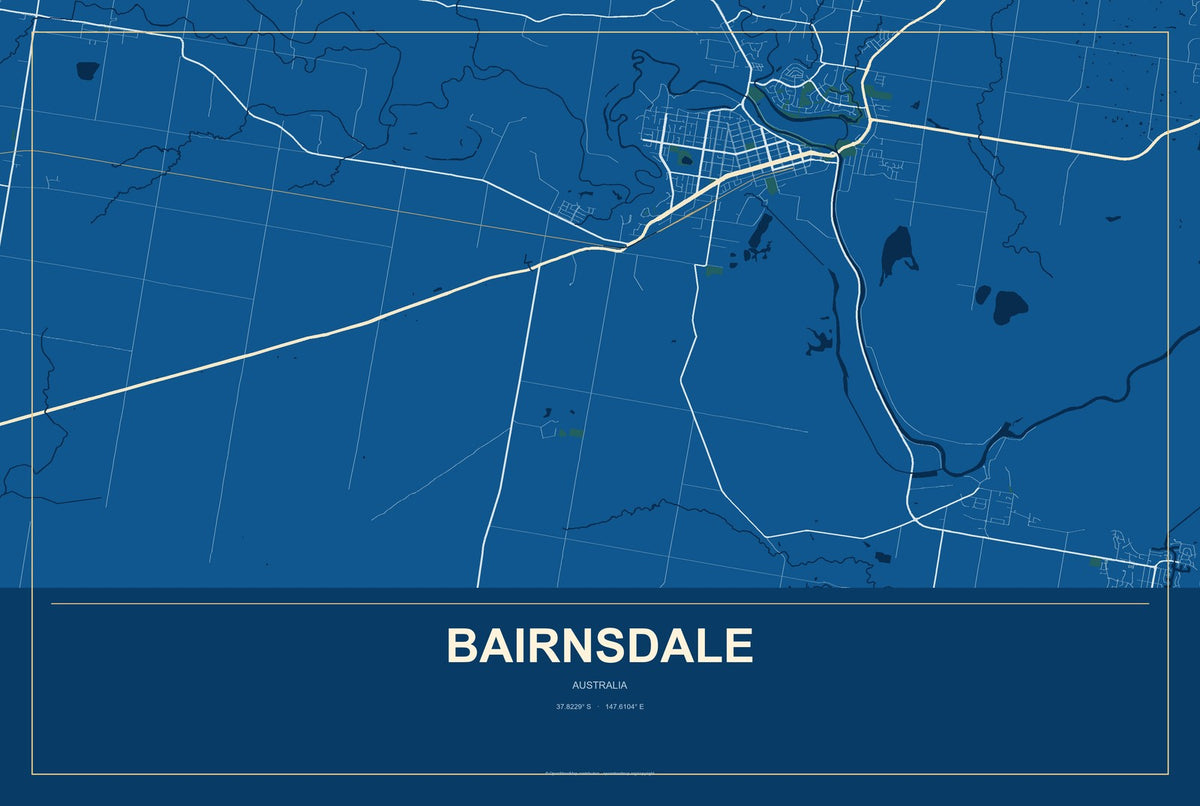 Bairnsdale, Australia City Map Aluminum Sign in Harbor Cobalt style