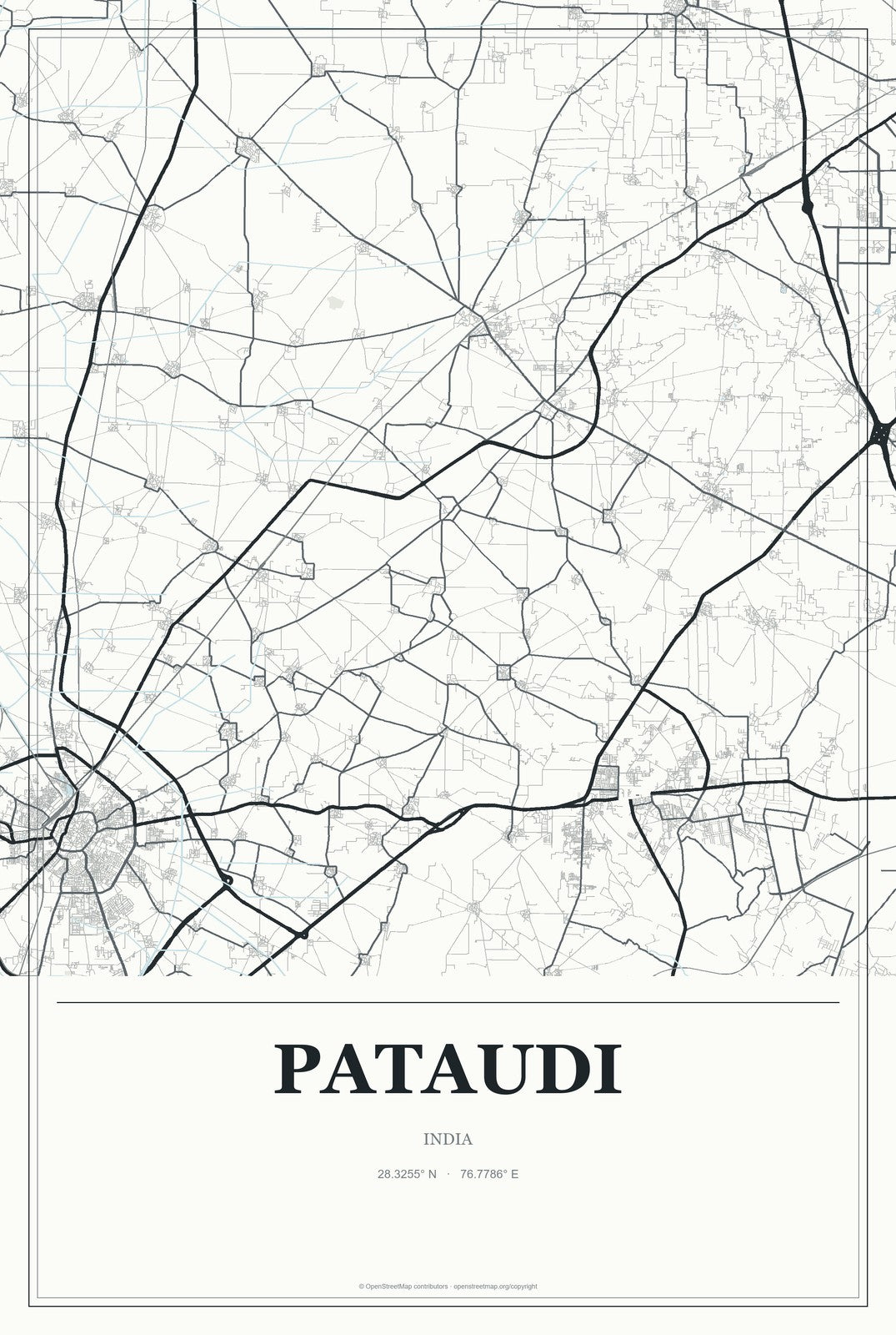 Pataudi, India City Map Aluminum Sign in Gallery Air style