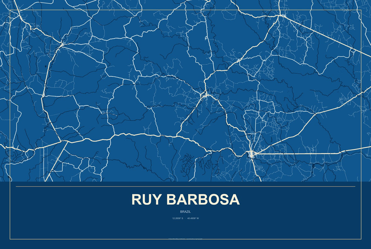 Ruy Barbosa, Brazil City Map Aluminum Sign in Harbor Cobalt style