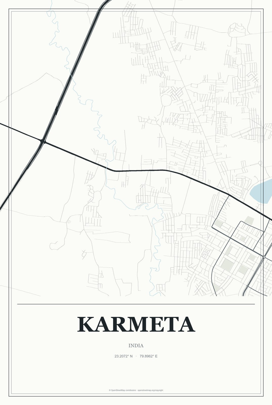 Karmeta, India City Map Aluminum Sign in Gallery Air style