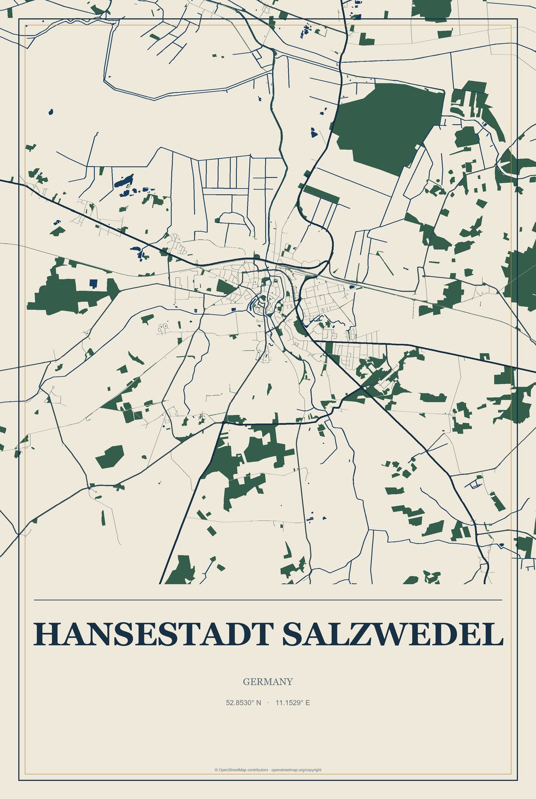 Hansestadt Salzwedel, Germany City Map Aluminum Sign in Coastal Cutout style