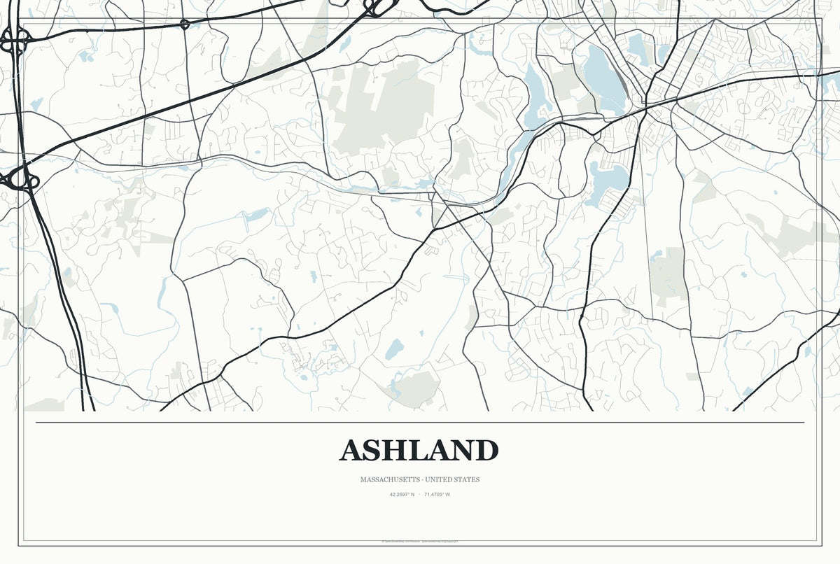 Ashland, Massachusetts City Map Aluminum Sign in Gallery Air style