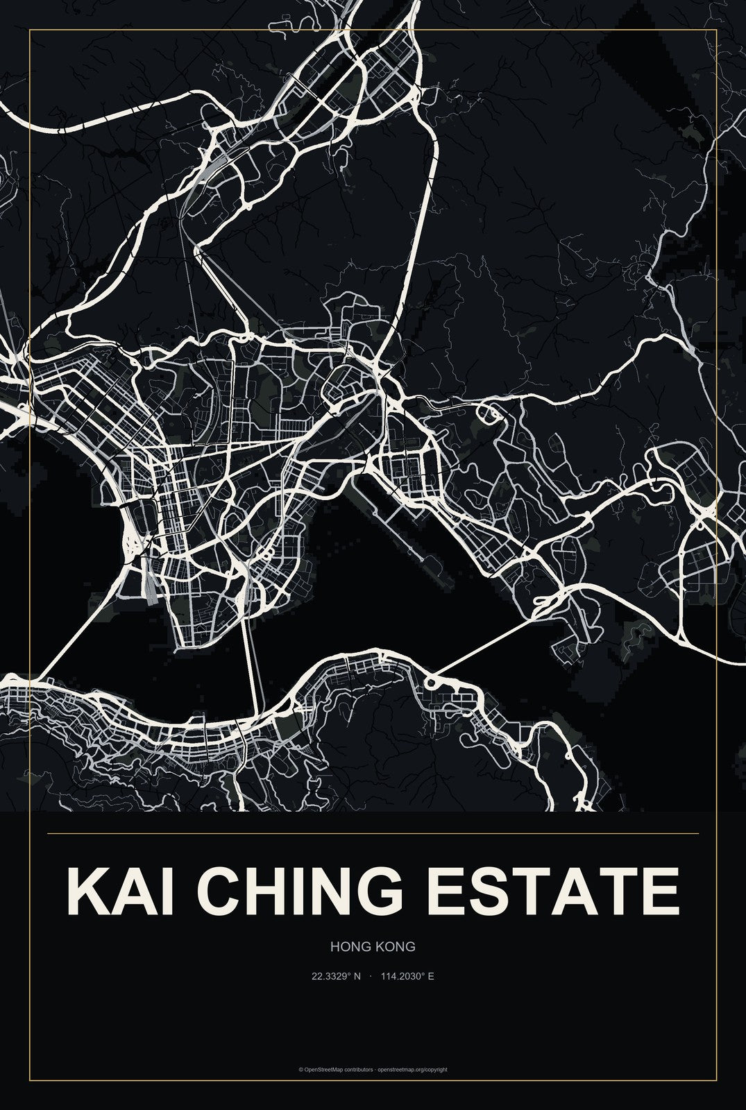 Kai Ching Estate, Hong Kong City Map Aluminum Sign in Metropolitan Noir style