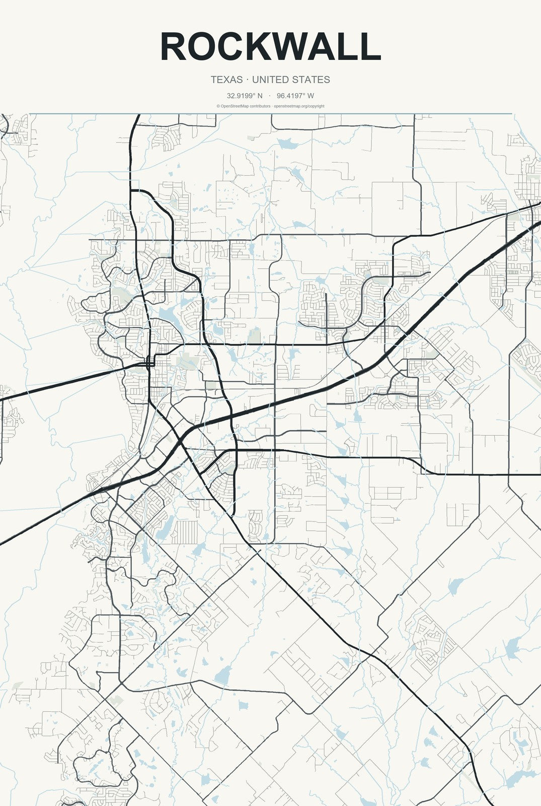 Rockwall, Texas City Map Aluminum Sign in Headline Atlas style