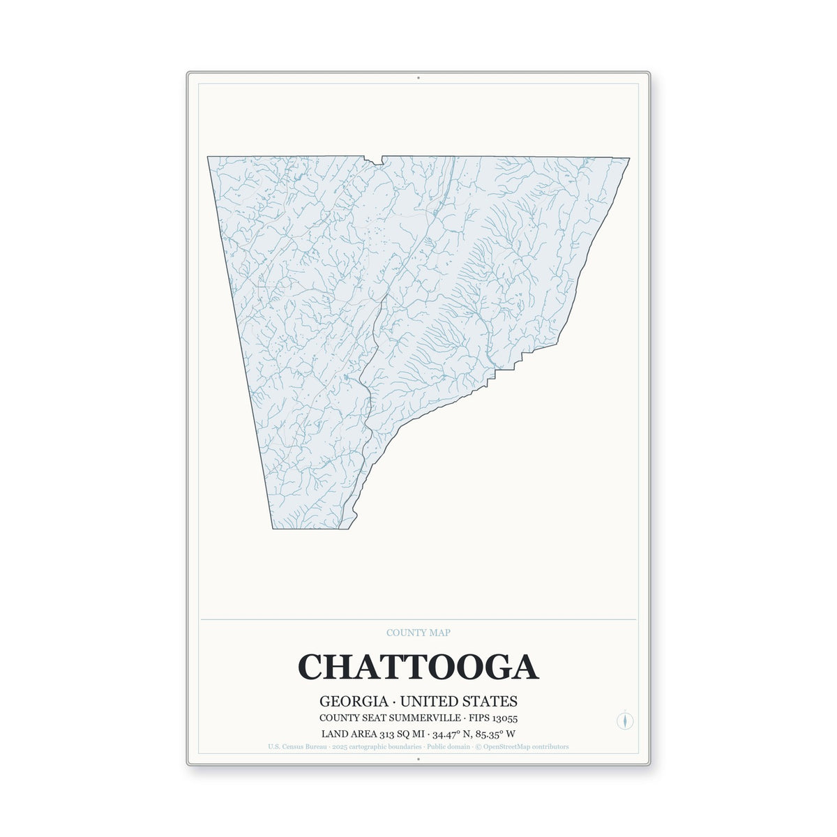 Chattooga County, Georgia Map Aluminum Sign in Gallery Air style