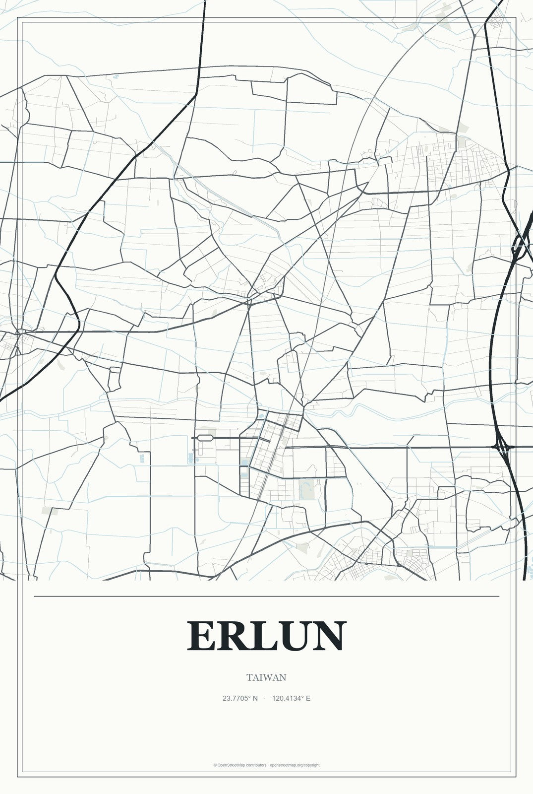 Erlun, Taiwan City Map Aluminum Sign in Gallery Air style