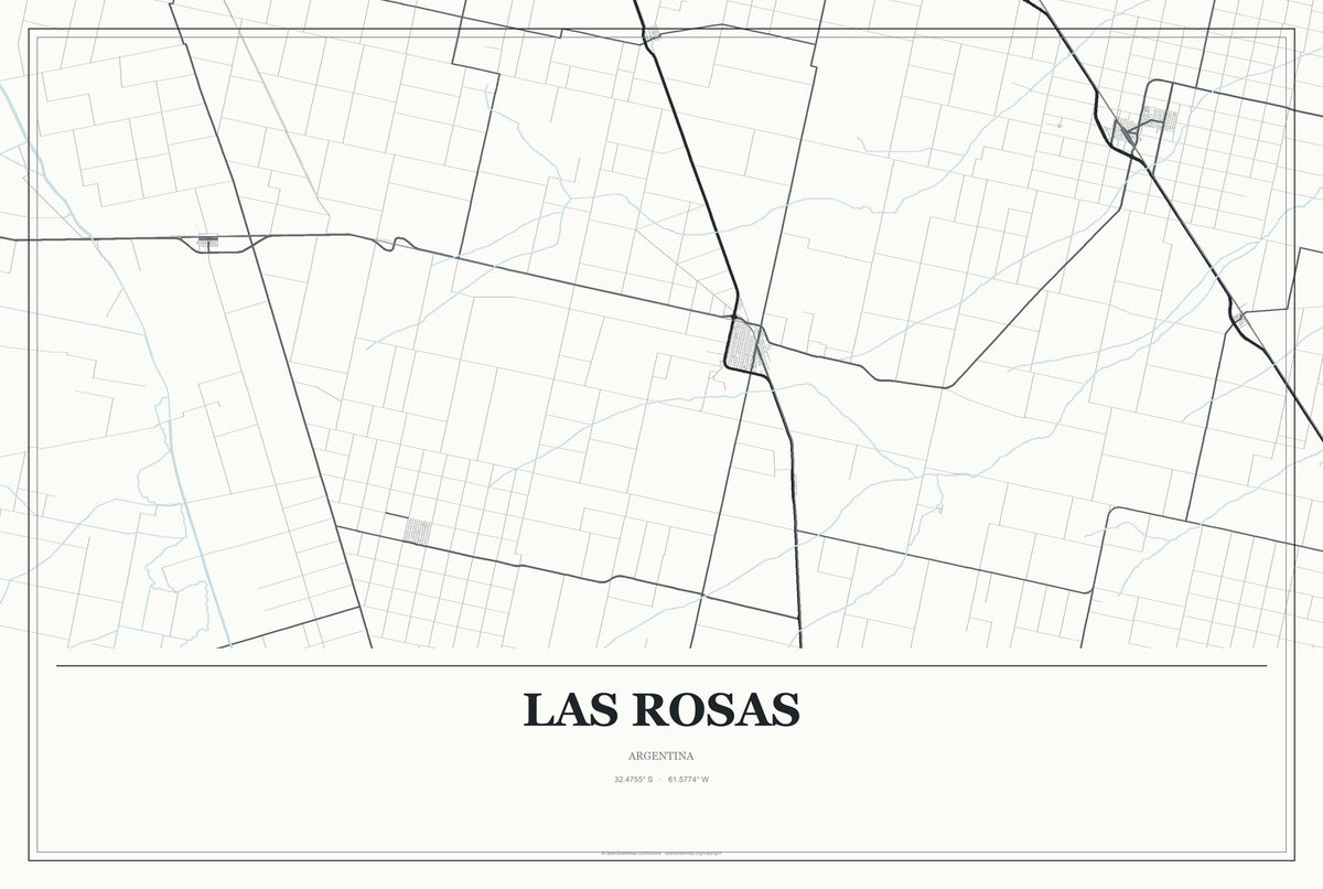 Las Rosas, Argentina City Map Aluminum Sign in Gallery Air style