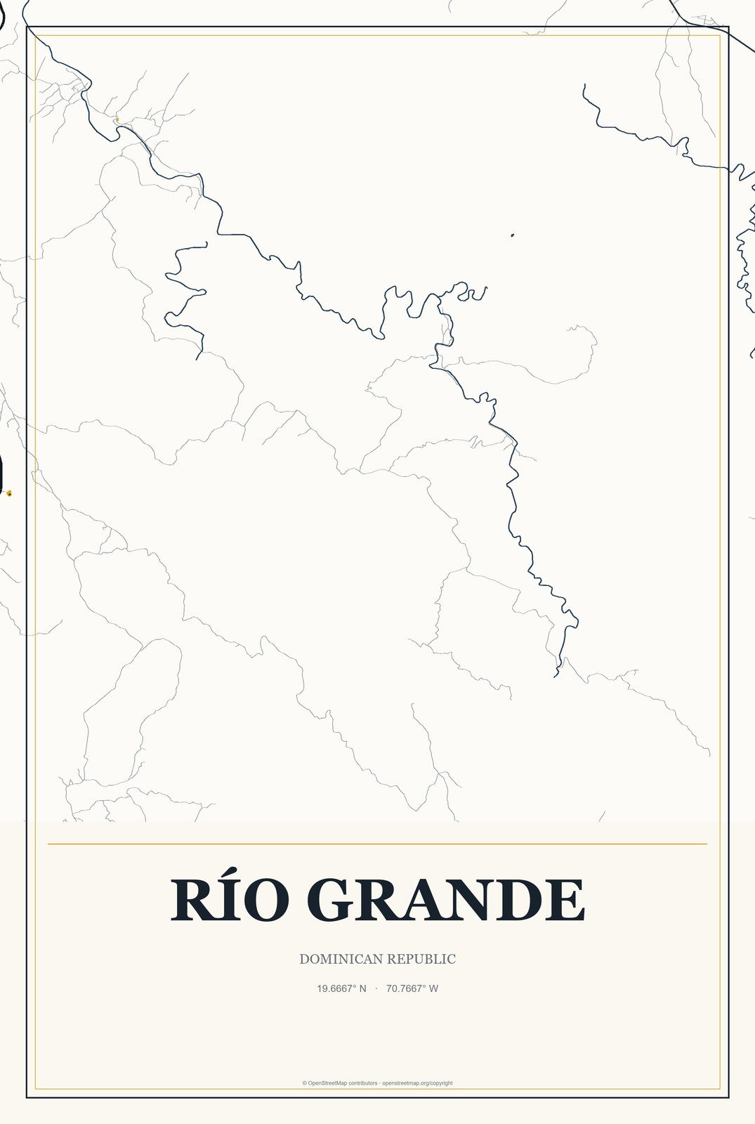 Río Grande, Dominican Republic City Map Aluminum Sign in Citrine Modern style