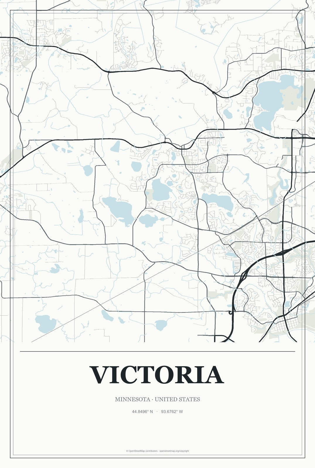Victoria, Minnesota City Map Aluminum Sign in Gallery Air style