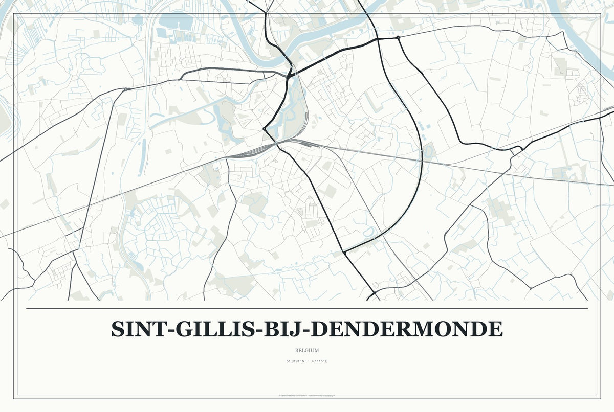 Sint-Gillis-bij-Dendermonde, Belgium City Map Aluminum Sign in Gallery Air style