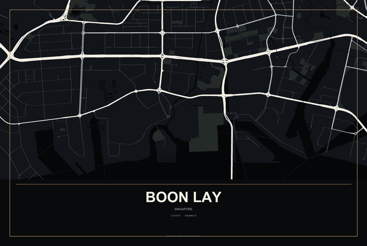Boon Lay, Singapore City Map Aluminum Sign in Metropolitan Noir style