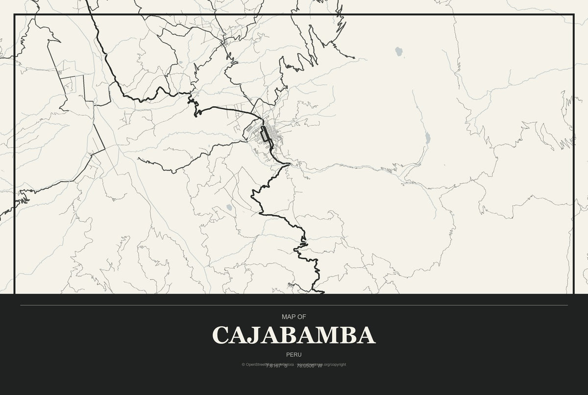 Cajabamba, Peru City Map Aluminum Sign in Museum Plaque style