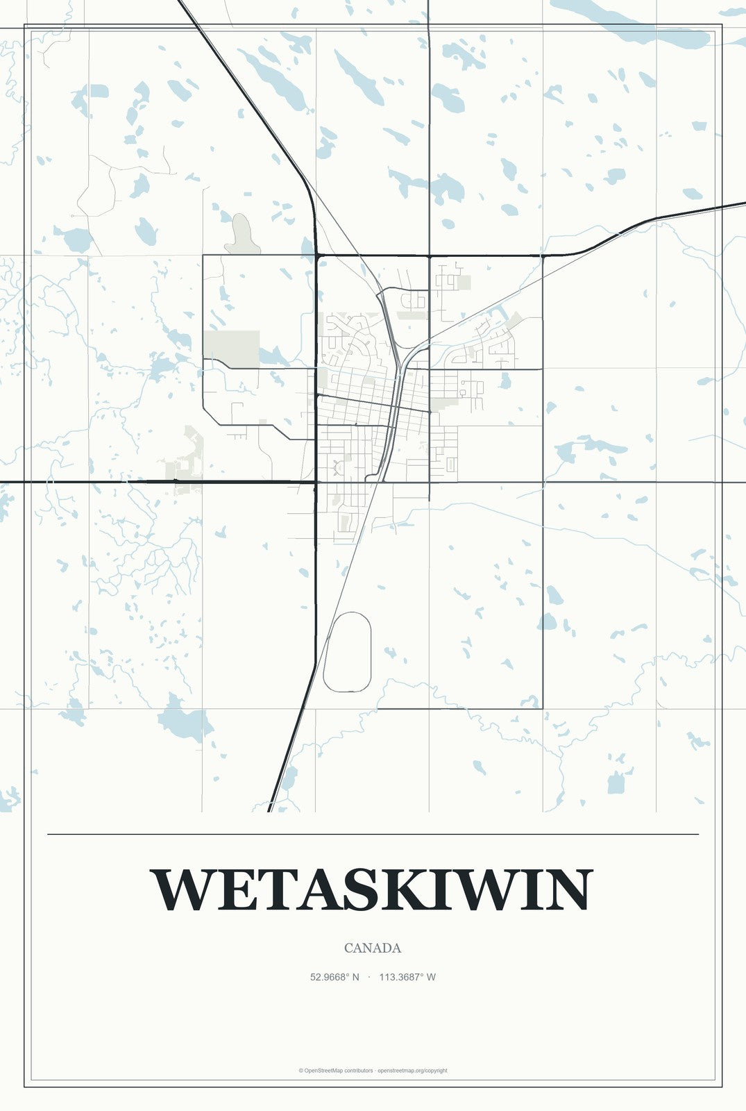 Wetaskiwin, Canada City Map Aluminum Sign in Gallery Air style