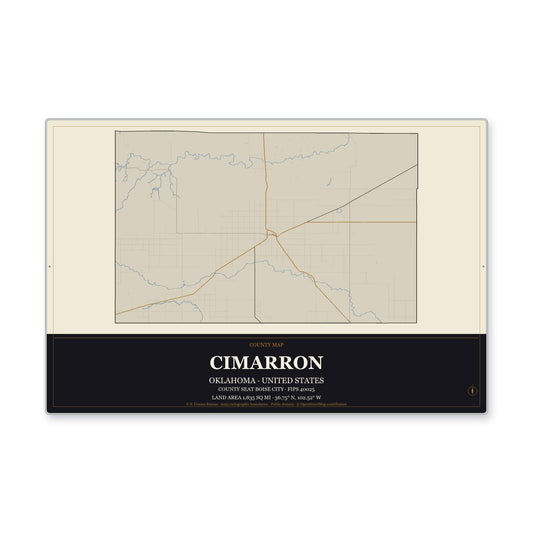 Cimarron County, Oklahoma Map Aluminum Sign in Museum Plaque style