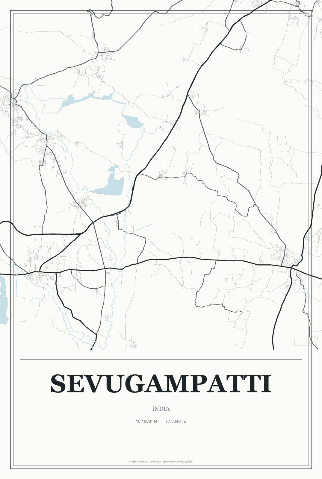 Sevugampatti, India City Map Aluminum Sign in Gallery Air style