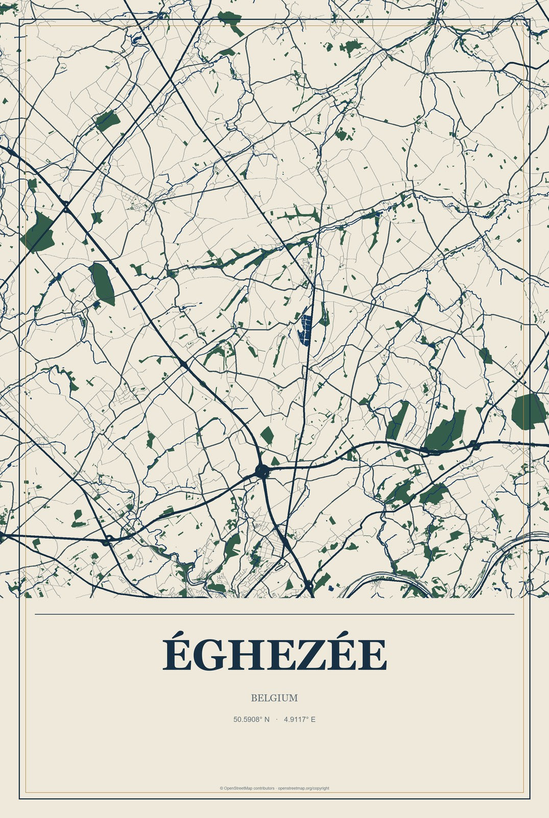Éghezée, Belgium City Map Aluminum Sign in Coastal Cutout style