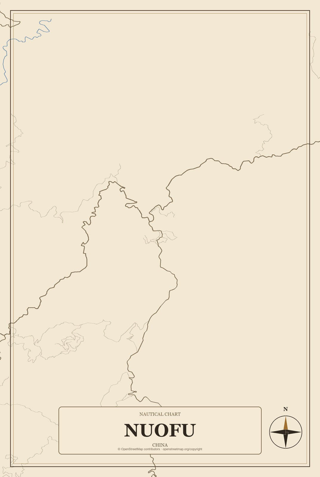 Nuofu, China City Map Aluminum Sign in Heritage Nautical style