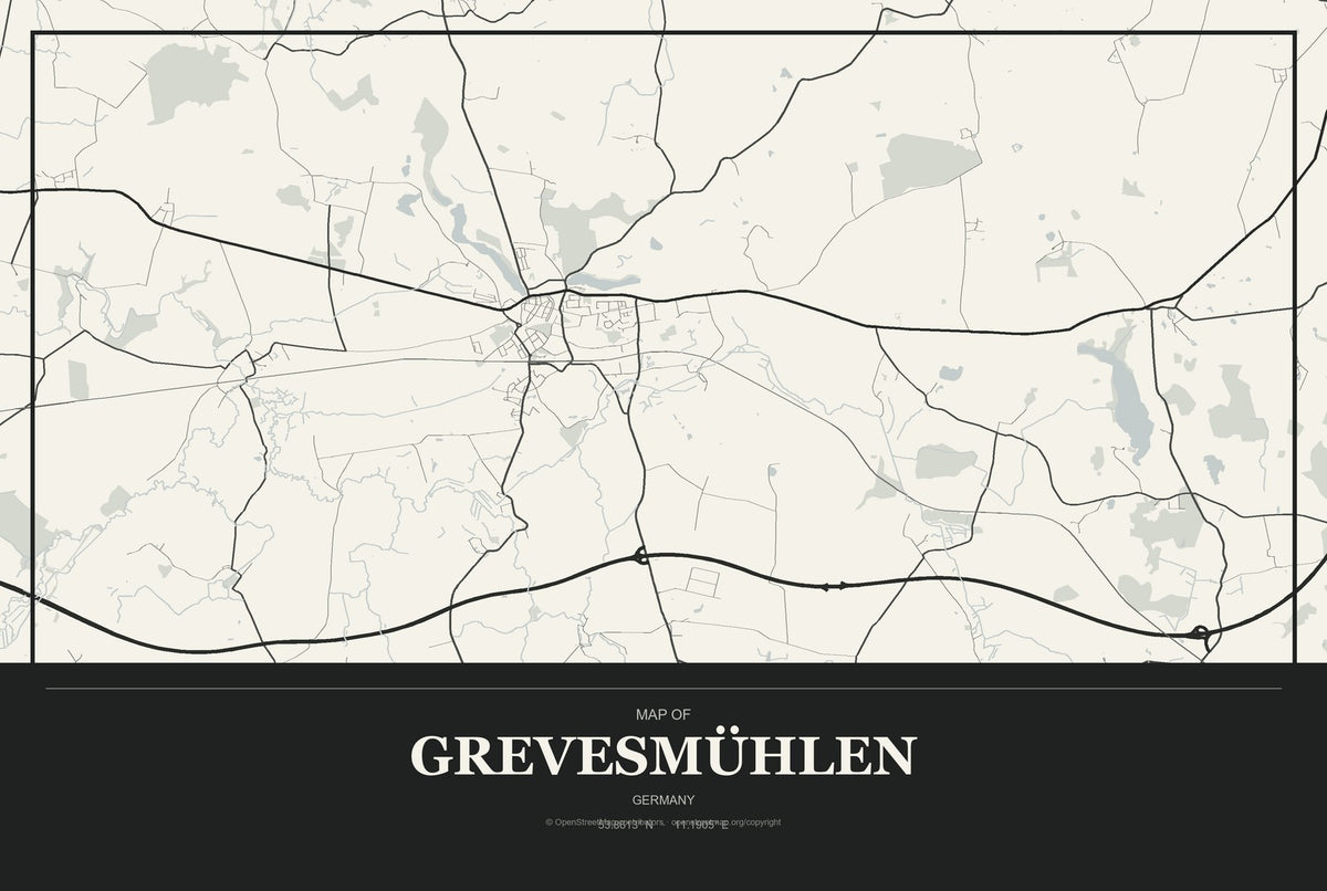 Grevesmühlen, Germany City Map Aluminum Sign in Museum Plaque style