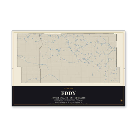 Eddy County, North Dakota Map Aluminum Sign in Museum Plaque style