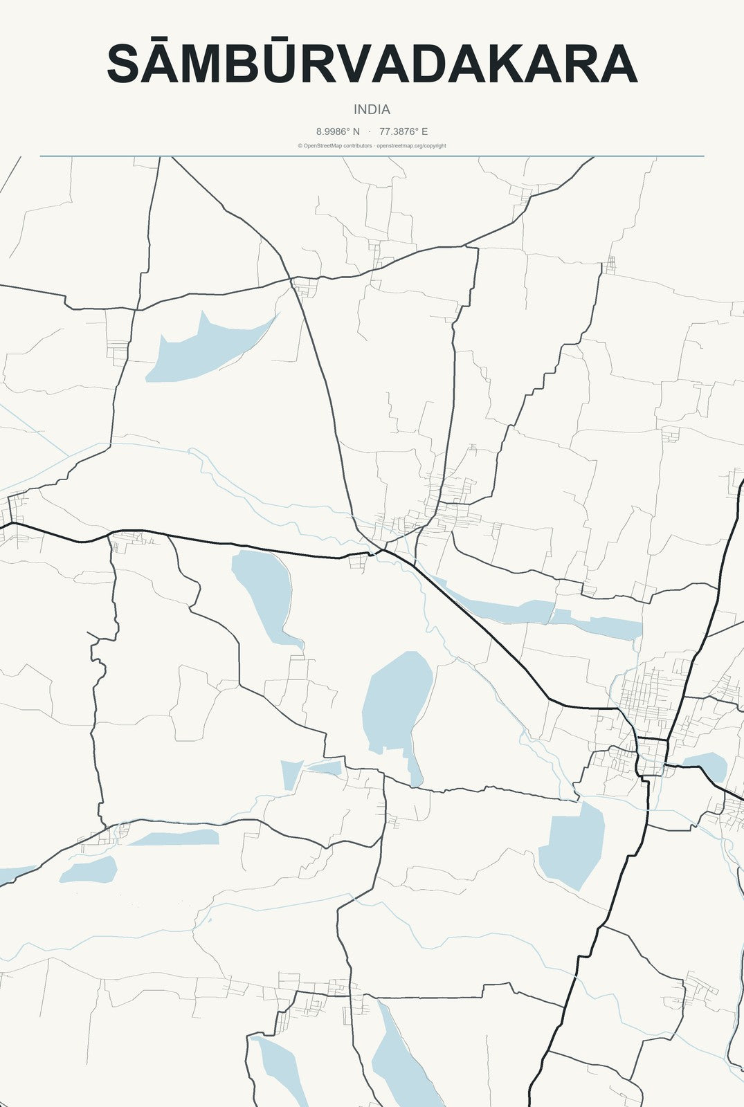 Sāmbūrvadakara, India City Map Aluminum Sign in Headline Atlas style