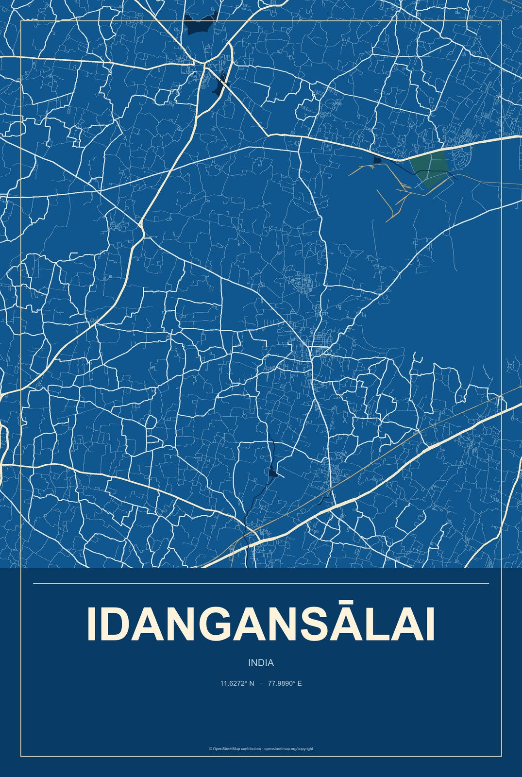 Idangansālai, India City Map Aluminum Sign in Harbor Cobalt style