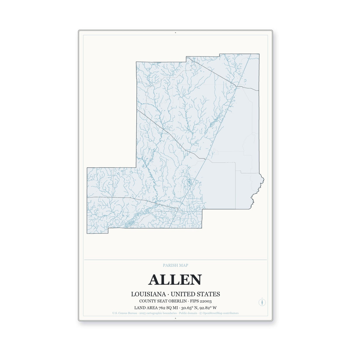 Allen Parish, Louisiana Map Aluminum Sign in Gallery Air style