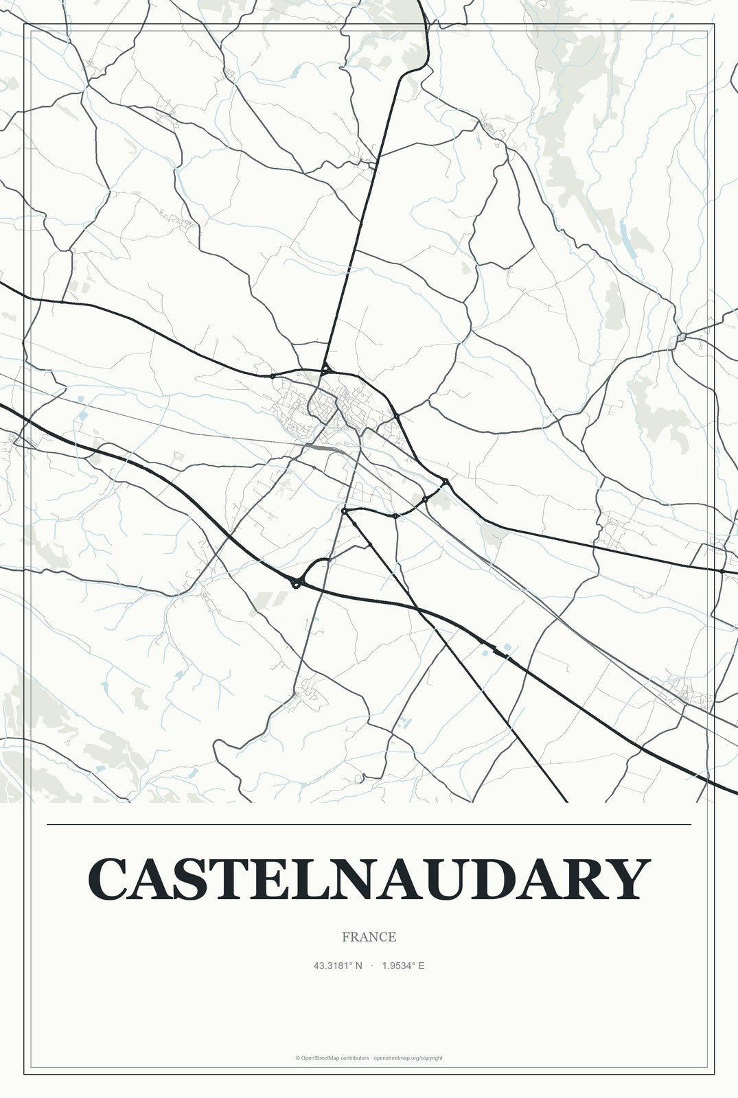 Castelnaudary, France City Map Aluminum Sign in Gallery Air style