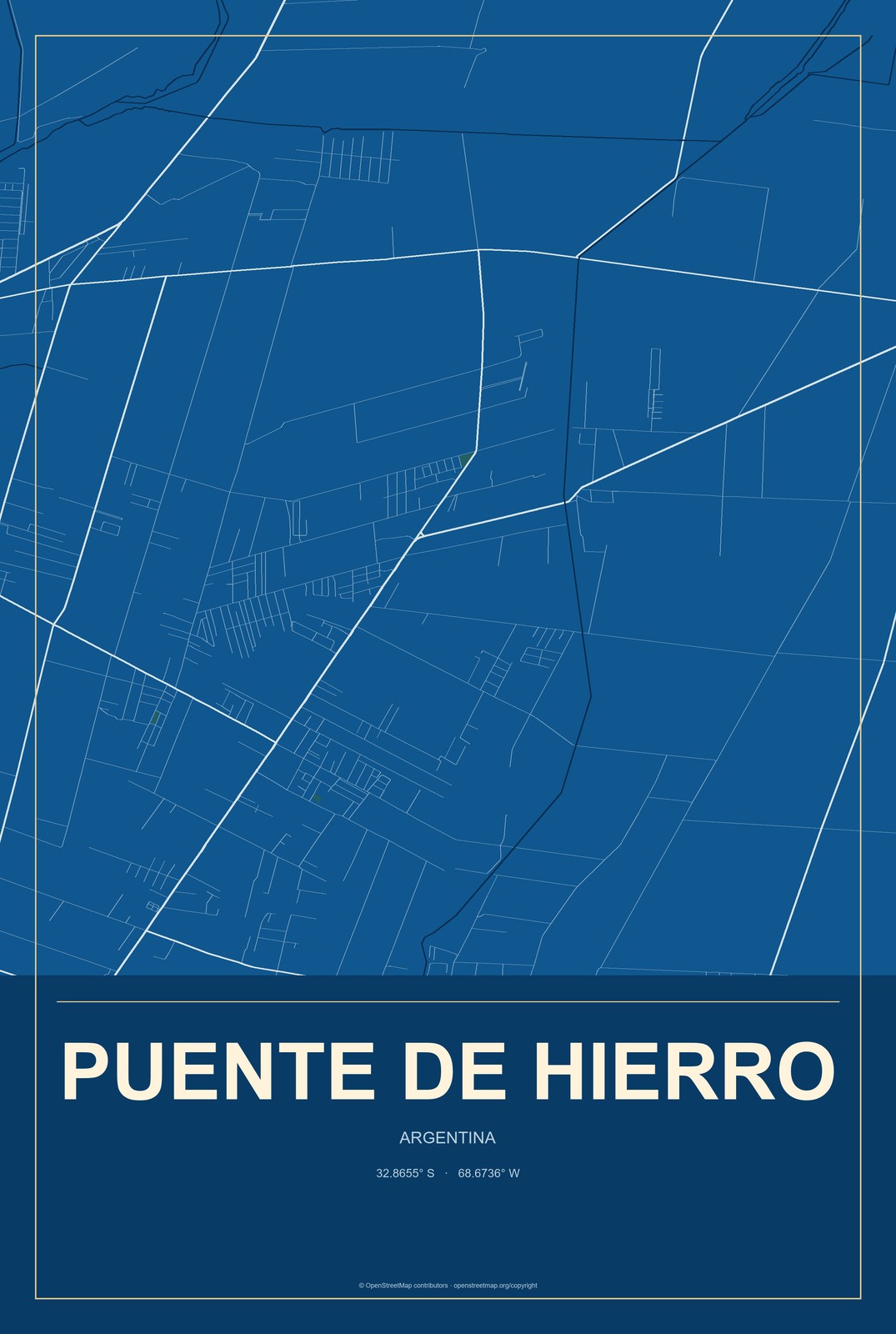 Puente de Hierro, Argentina City Map Aluminum Sign in Harbor Cobalt style