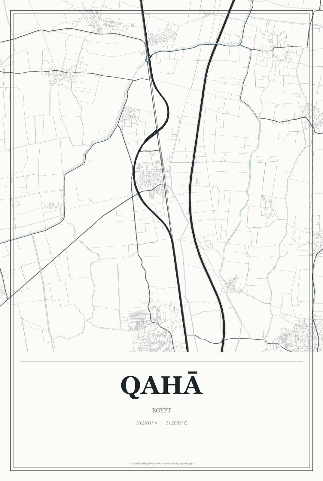Qahā, Egypt City Map Aluminum Sign in Gallery Air style