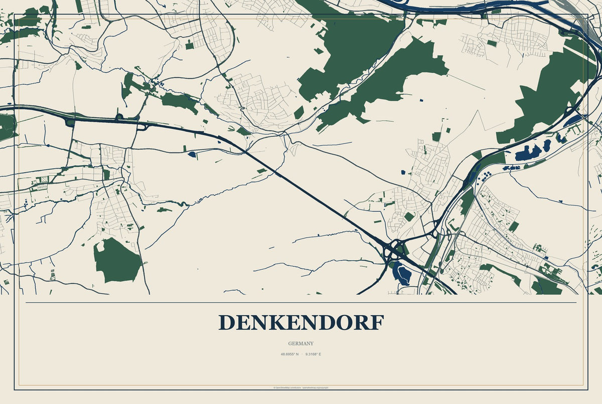 Denkendorf, Germany City Map Aluminum Sign in Coastal Cutout style