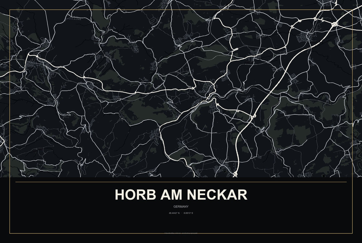 Horb am Neckar, Germany City Map Aluminum Sign in Metropolitan Noir style