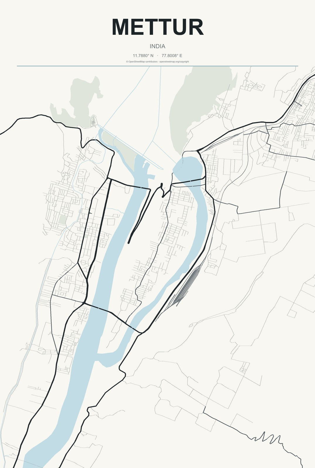 Mettur, India City Map Aluminum Sign in Headline Atlas style